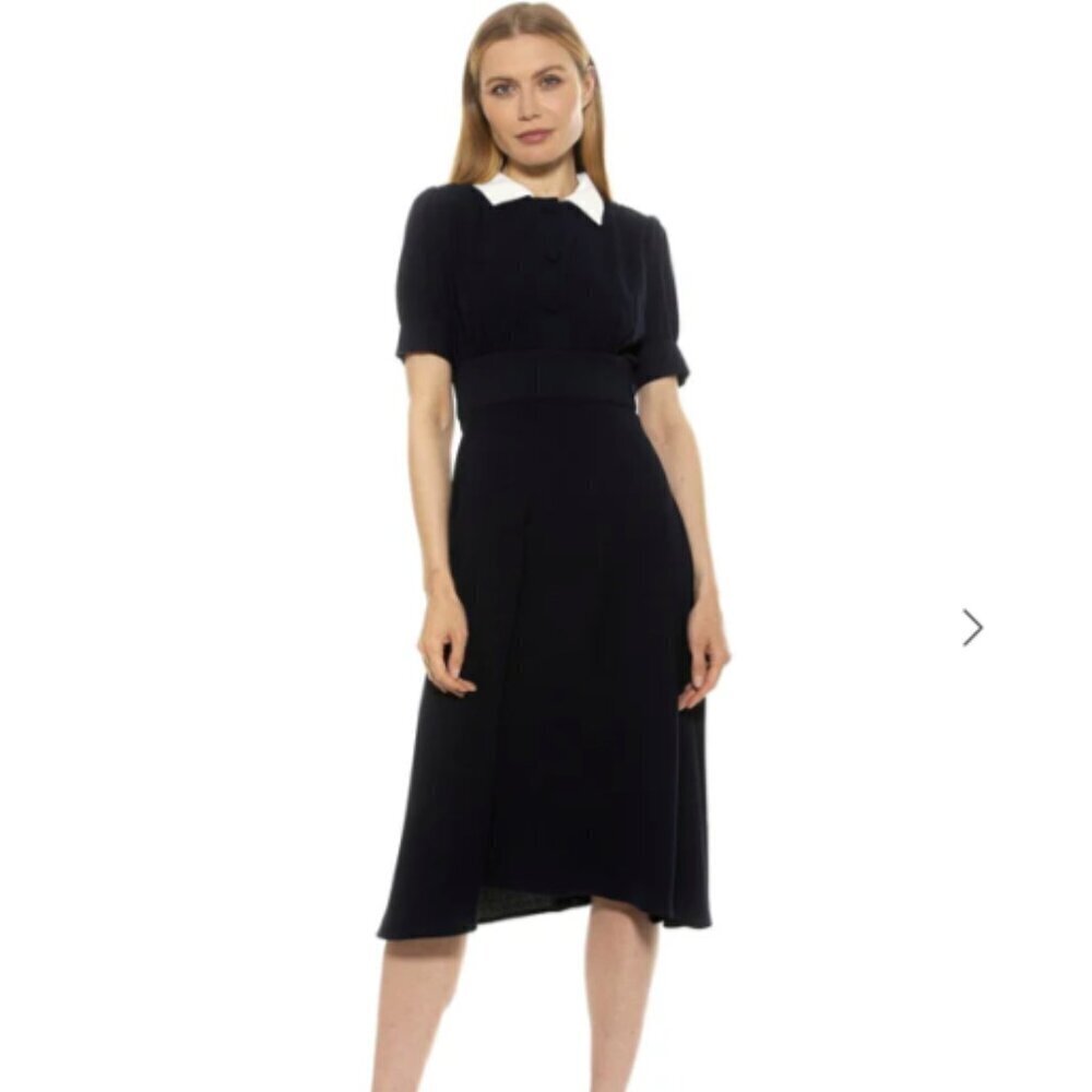 Alexia Admor Emery Peter Pan Collared Fit and Flare Midi Dress NWOT